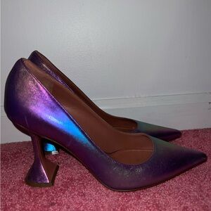 Amina Muaddi Iridescent Purple Heels